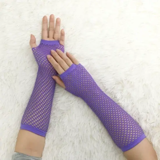 Unique Bargains Women's Elbow Length Elastic Fishnet Fingerless Arm Warmers Gloves 1 Pair image {4}
