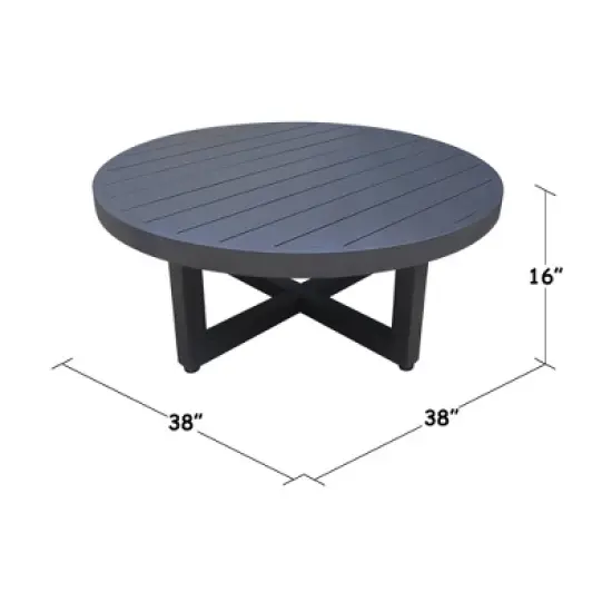 International Concepts Round Outdoor Coffee Table Black: Powder-Coated Aluminum, 38x38" image {3}