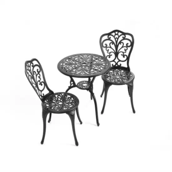 SKRAN Set of 3 Outdoor Table and Chair Set , Patio Furniture Set,Rust-Resistant Cast Aluminum Patio Bistro Set for Patio, Balcony, Garden, Black image {4}