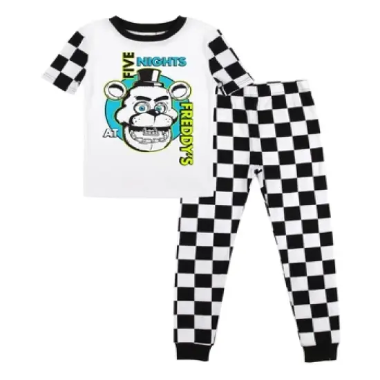 Five Nights At Freddy's Freddy Fazbear Face Youth Boy's Black & White Checkered Short Sleeve Shirt & Sleep Pants Set image {4}