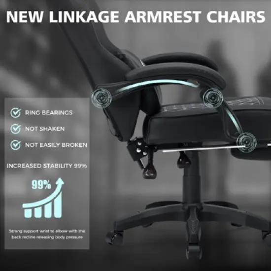 Hoffree Leather Massage Gaming Chair Ergonomic Office PC Chair with Footrest & Adjustable image {7}