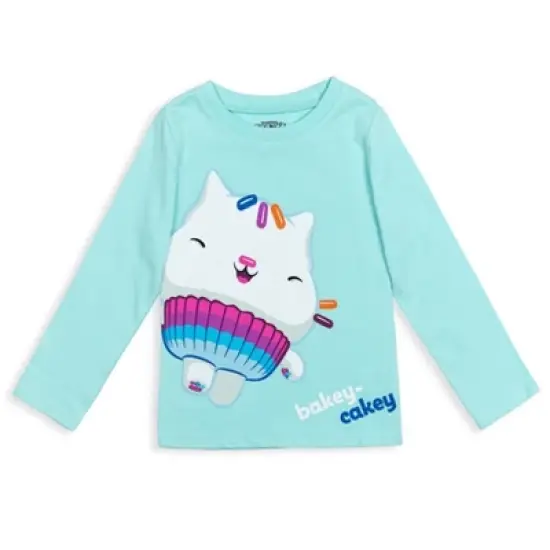 Dreamworks Gabby's Dollhouse MerCat Cakey Cat Kitty Fairy Pandy Paws Girls 2 Pack Graphic Long Sleeve T-Shirts Pink/Blue image {2}