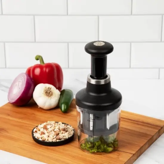 PL8 Professional Food Chopper: Handheld Veggie, Vegetable, Onion & Garlic Chopper, Dishwasher-Safe, Clear/Black image {4}