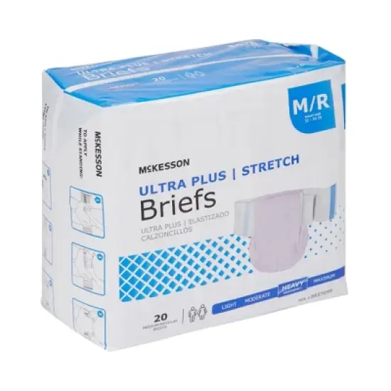 McKesson Ultra Plus Stretch Briefs, Incontinence, Heavy Absorbency, Unisex, Medium, 20 Count, 1 Pack image {2}
