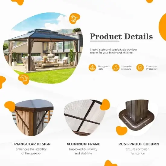 EROMMY 12 FT X 16 FT Aluminum Patio Gazebo image {6}