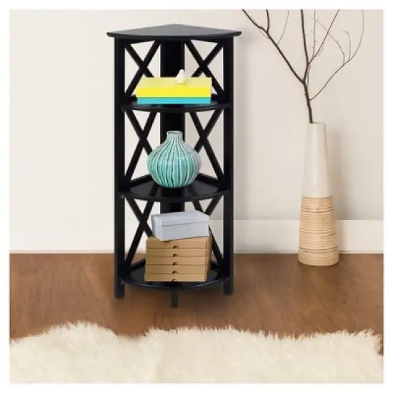 38.75" 4-Shelf Corner Folding Bookcase Black - Flora Home image {6}