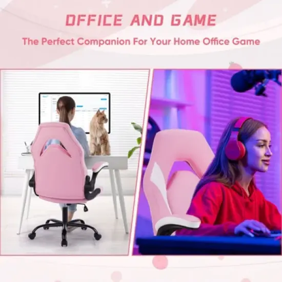SEVOBAL Task and Office Chairs Computer Chair Adjustable Gaming Chair with Lumbar Support, Rocking Function for Home Office, Pink, 25.3"*27.7"*45.6" image {3}