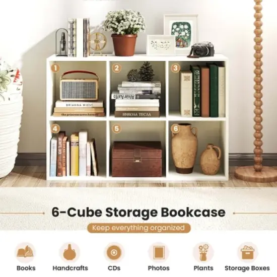 Costway 6-Cube Bookcase Modern 3-Tier Storage Organizer Horizontal Vertical Bookshelf image {8}