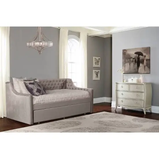 Twin Jaylen Upholstered Daybed with Trundle Unit Silver Fabric - Hillsdale Furniture image {3}