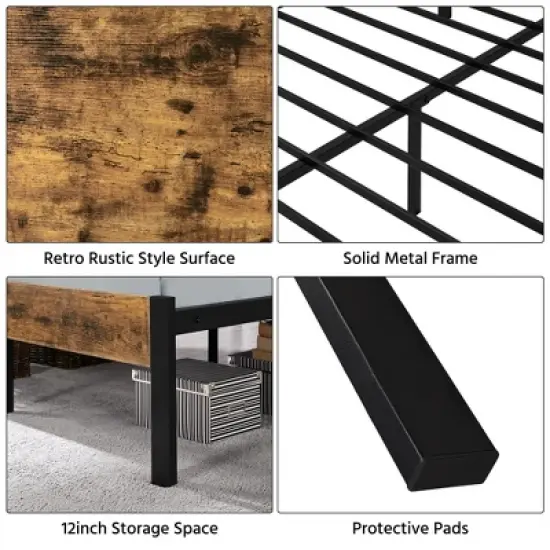 Yaheetech Metal Bed Frame with Headboard and Footboard Mattress Foundation Slatted Bed Base image {3}