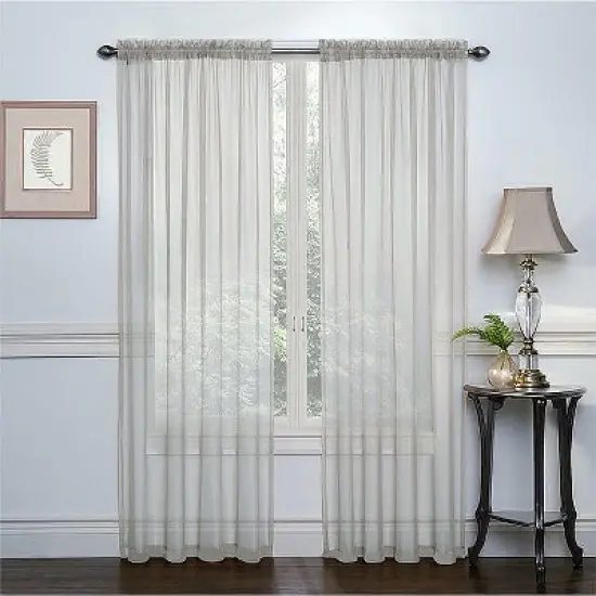GoodGram 2 Piece Rod Pocket Elegant Sheer Voile Curtain Panels image {7}
