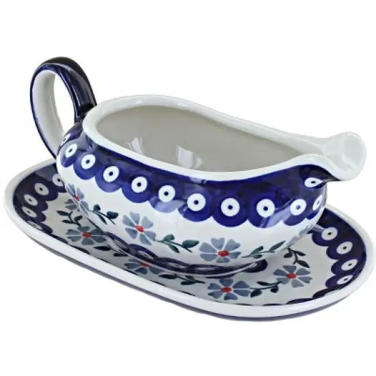 Blue Rose Polish Pottery S119 Manufaktura Gravy Boat & Plate image {3}