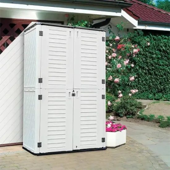 WELLFOR 380 gal Vertical Storage Deck Box Beige image {5}