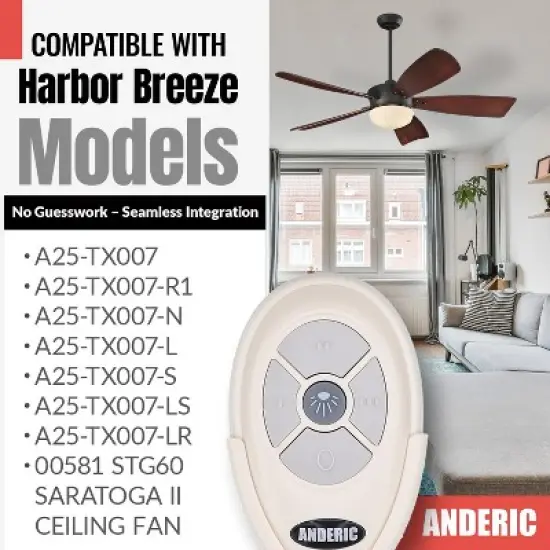 Anderic RRTX007 Replacement Ceiling Fan Remote Control for Harbor Breeze A25-TX007 image {1}
