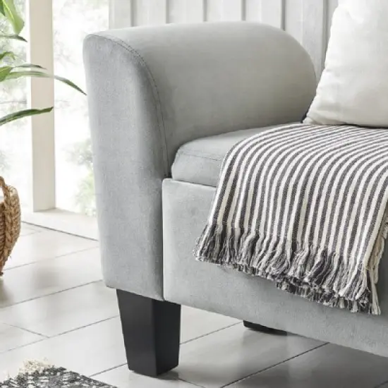 Simple Relax Bedroom Velvet Bench with Storage in Gray image {3}