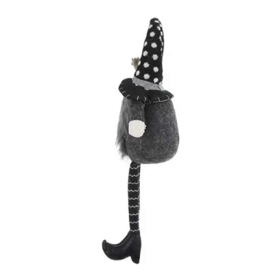 Whisen Fabric Sitting Gnome, Broomstick & Soft Legs, Halloween Decoration - Black & White image {5}