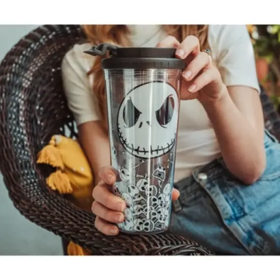 Silver Buffalo Disney The Nightmare Before Christmas Jack And Skulls Plastic Travel Tumbler image {2}