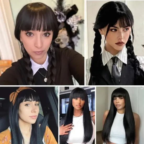 Jessie's Wig 20-22 Inch Straight Wig With Bangs 13X6 Deep Part Lace Front Natural Black 1 Pc/Pack image {7}