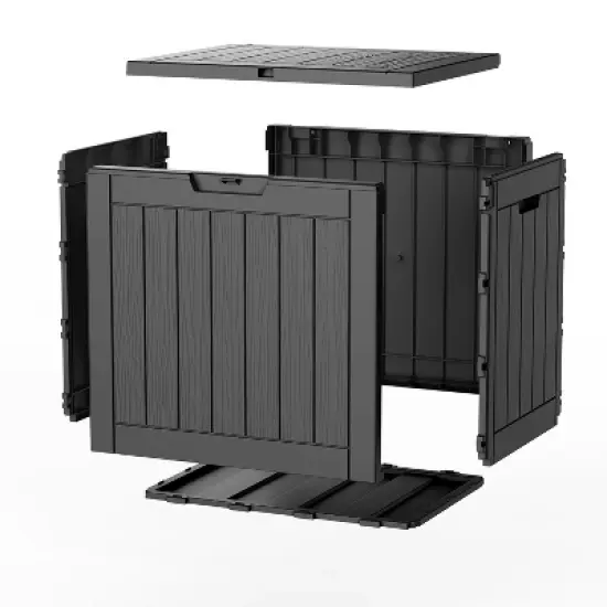Dolonm 30 Gallon Deck Box, Outdoor Storage Box, with Lockable Lid & Woodgrain Design - All-Weather Resistant,Black image {1}
