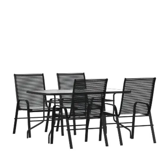 Emma and Oliver Five Piece Patio Table Set with Metal Table with Tempered Glass Top and 4 Flex Comfort Stacking Chairs image {12}