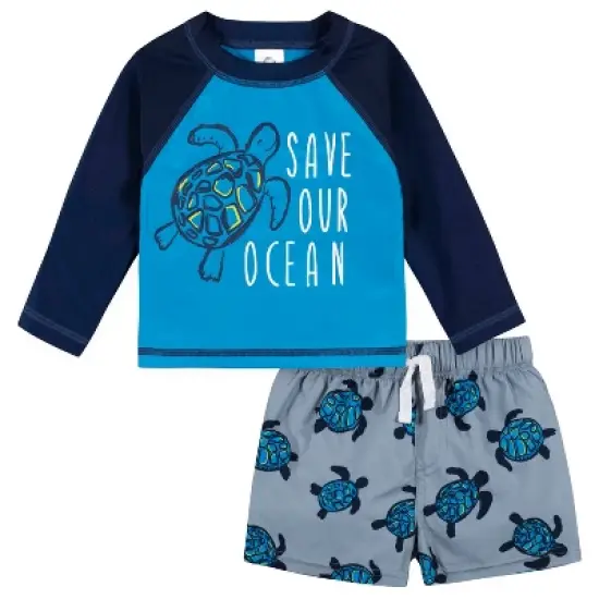 Gerber Baby & Toddler Boys' Two-Piece Swim Trunks and Long Sleeve Rash Guard Set image {9}