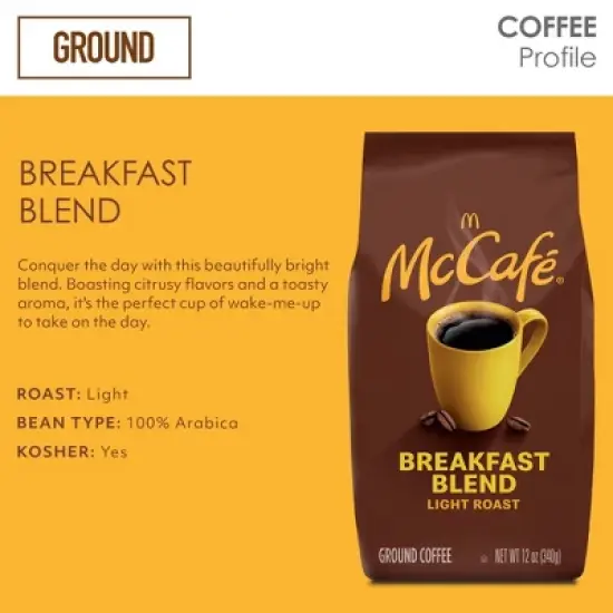 McCafe Breakfast Blend, Medium Roast, Ground Coffee, 12 oz, Pack of 2 image {1}