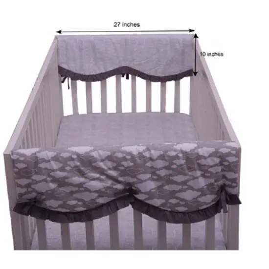 Bacati - Clouds in the City White/Gray set of 2 Small Side Crib Rail Guard Covers image {2}