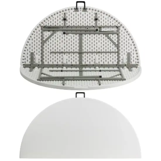 Flash Furniture 5-Foot Round Bi-Fold White Plastic Folding Table with Carrying Handle image {3}
