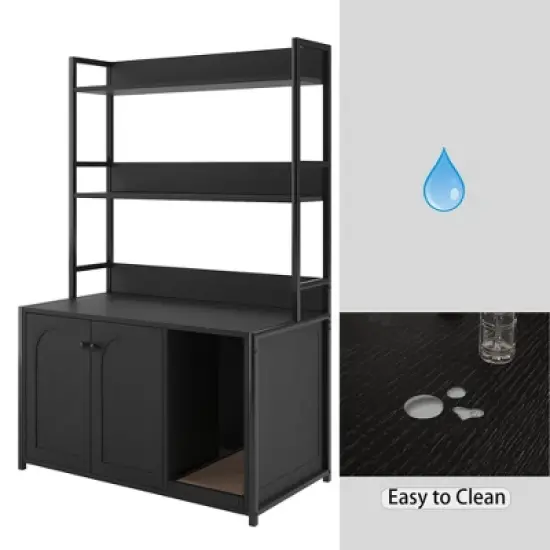 GDFStudio Philip Modern 52" Metal and Wood Cat Litter Box Enclosure with Shelf Storage image {4}