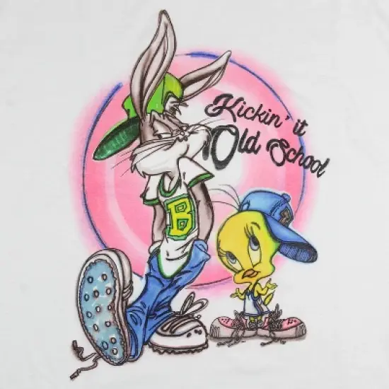Looney Tunes Men's Tweety n' Bugs Kickin' It Old School Airbrush T-Shirt image {2}