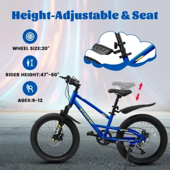 Gulches Kids Bike for 5-10 Years (4'-4'7" Rider), 20"&times;2.125" Tires, 7-Speed Drivetrain, Sturdy Steel Frame, 85% Pre-Assembled image {1}