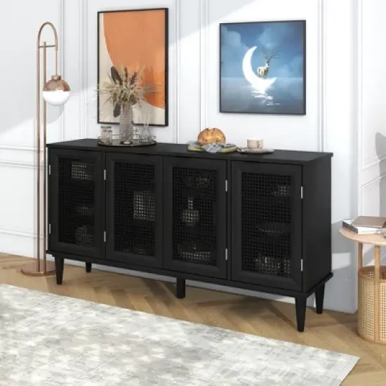 60" Generous Storage Sideboard With Faux Rattan Door - ModernLuxe image {2}