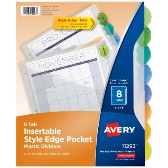 Avery Plastic 8-Tab Dividers with Pockets, Style Edge (11293) image {9}