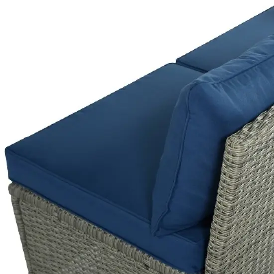 5pc Outdoor Wicker Conversation Set with Cushions - Blue - GODEER image {12}