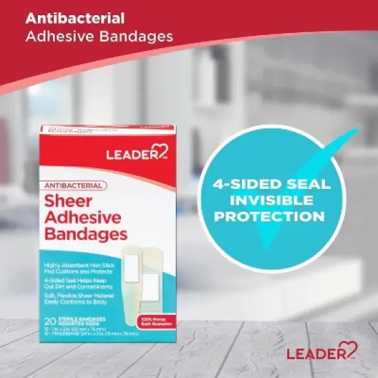 Leader Antibacterial Sheer Adhesive Bandages Assorted, 20 Ct image {1}