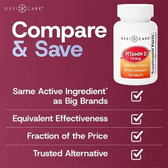 Geri Care Vitamin D 10mcg (400iu) Tab, 100 Count image {2}