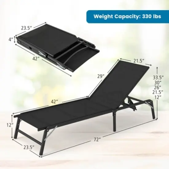 Costway 1/2 PCS Reclining Lounge Chairs Folding Patio Recliner Chair with 5-position Backrest Gray/Black image {2}