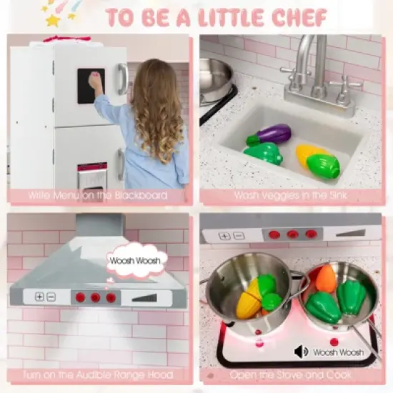 Costway Kids Corner Kitchen Play Set w/ Lifelike Sound & Sparkling Light Gift for Age 3+ image {4}
