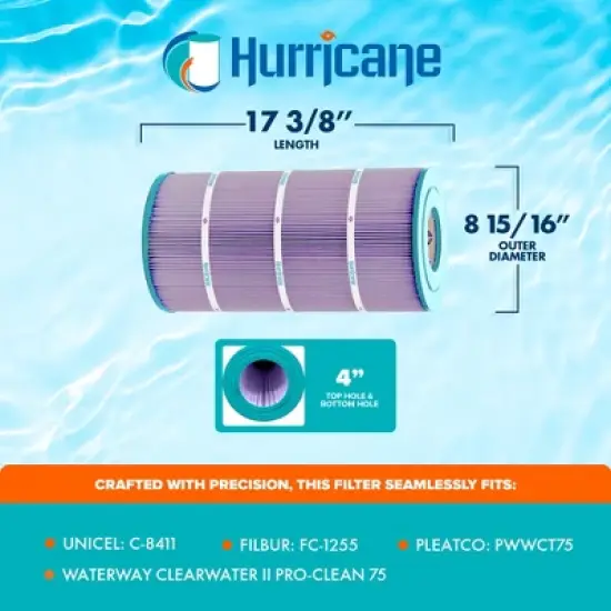 Hurricane Filters HF8411-01P Platinum Purple Pool Cartridge for Pleatco PWWCT75, Unicel C-8411, Filbur FC-1255, Waterway Clearwater II Pro-Clean 75 image {2}