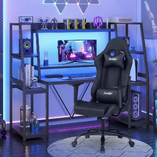 BestMassage Gaming Chair Office Chair with Lumbar Support Headrest Armrests and Rolling Swivel Computer Chair for PC Gamer image {1}