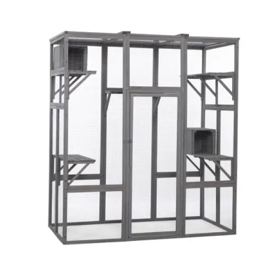 DOMETOUR Large Cat Enclosure with 2 Retreat Condos and 5 Elevated Platforms Gray image {1}
