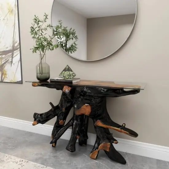 Contemporary Teak Wood Console Table Gold - Olivia & May image {17}