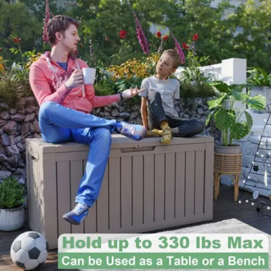 Sersper 80 Gallon Resin Outdoor Storage Box for Patio Furniture Cushions, Pool Toys, and Garden Tools with Handles, Light Grey image {2}