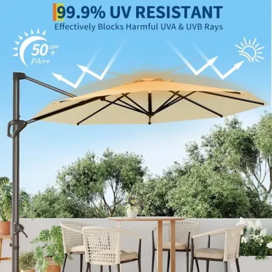10FT Cantilever Umbrella Outdoor Patio Umbrella with Base and 360-Degree Rotation, Windproof image {5}