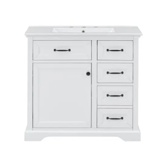 Christopher Knight Home Timeus 36" Modern Bathroom Vanity with Ceramic Sink, Drawers image {13}