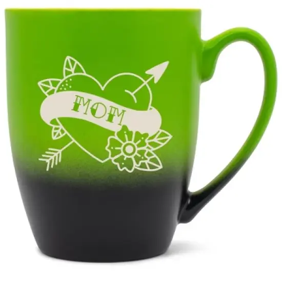100 North Floral Heart 10 Ounce Green and Black Two Toned Ombre, Comfortably Fits Your Hands, Ceramic Tea Coffee Cup Mug, Mom image {1}