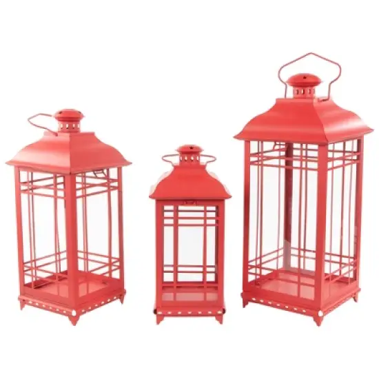 Northlight Set of 3 Red Mission Style Candle Lanterns 19.5" image {3}