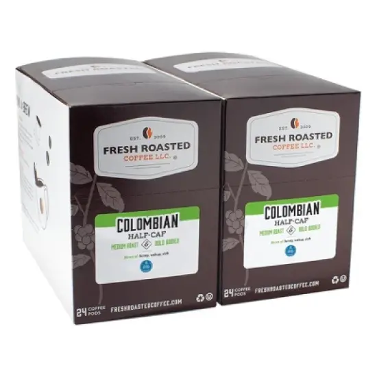 Fresh Roasted Coffee - 48 CT Colombian Half Caf Medium Roast Single Serve Pods image {2}