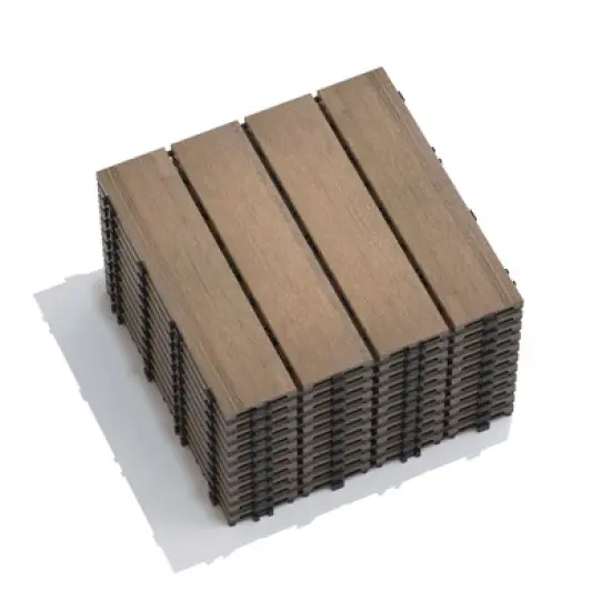 Patio Floor Tiles Pack of 11, WPC Wood-Plastic Composite, DIY Interlocking, Quick Deck, Water Resistant Indoor Outdoor - 11.8" 3D TEAK image {1}