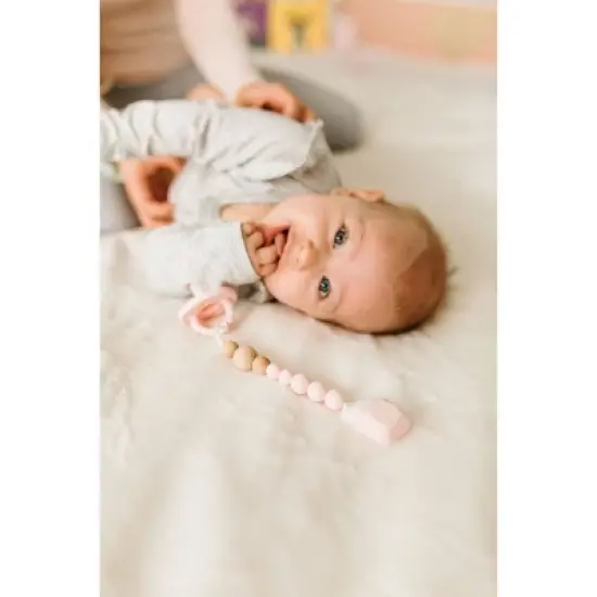 Loulou Lollipop Silicone + Wood Soother Holder in Silicone Clip - Color Pop Pink Quartz image {2}